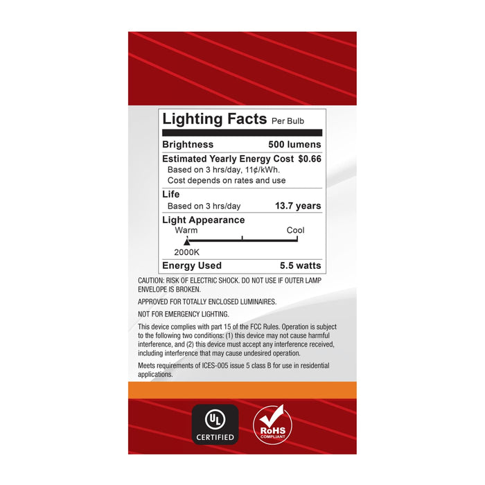 SATCO/NUVO 5.5W LED A19 Medium E26 Base 2000K 500Lm Clear Glass Amber Coil Filament Dimmable 90 CRI 120V (S14227)