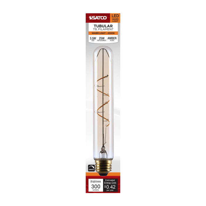 SATCO/NUVO 3.5W LED T9 Medium E26 Base 2000K 300Lm Clear Glass Amber Coil Filament Dimmable 90 CRI 120V (S14229)