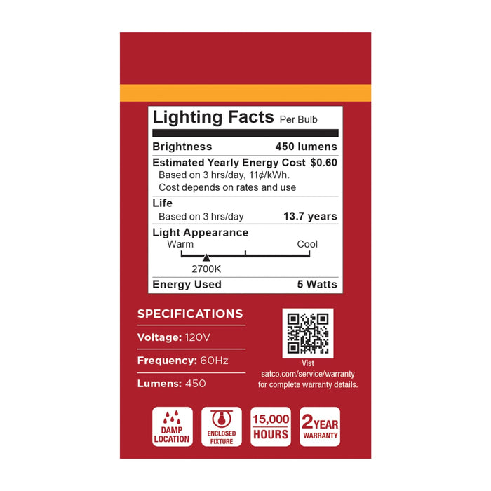 SATCO/NUVO 5W LED A19 Medium E26 Base 2700K 450Lm Plastic 80 CRI 120V 1-Pack (S14300)