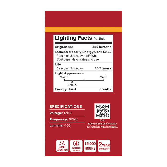 SATCO/NUVO 5W LED A19 Medium E26 Base 2700K 450Lm Plastic 80 CRI 120V 4-Pack (S14301)