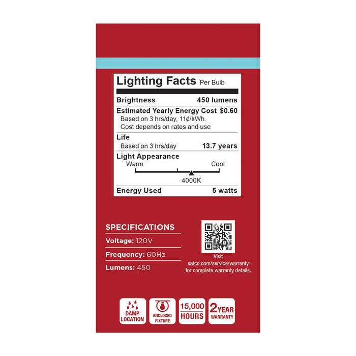 SATCO/NUVO 5W LED A19 Medium E26 Base 4000K 450Lm Plastic 80 CRI 120V 4-Pack (S14305)