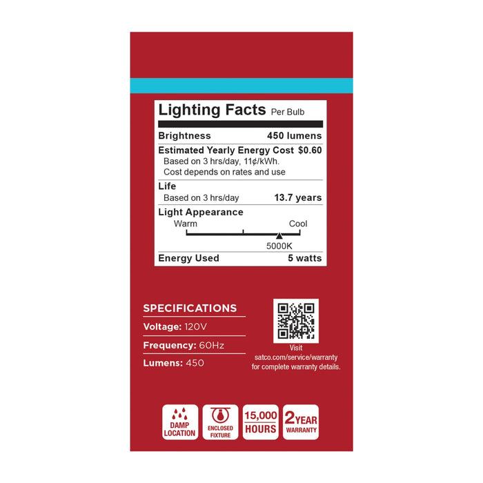 SATCO/NUVO 5W LED A19 Medium E26 Base 5000K 450Lm Plastic 80 CRI 120V 4-Pack (S14307)