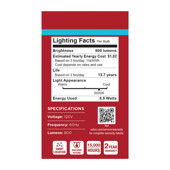 SATCO/NUVO 8.5W LED A19 Medium E26 Base 5000K 800Lm Plastic 80 CRI 120V 1-Pack (S14319)