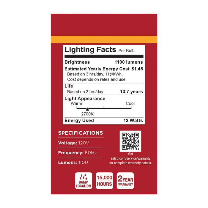 SATCO/NUVO 12W LED A19 Medium E26 Base 2700K 1100Lm Plastic 80 CRI 120V 1-Pack (S14322)