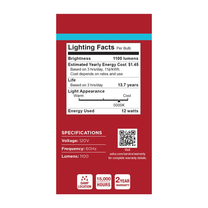 SATCO/NUVO 12W LED A19 Medium E26 Base 5000K 1100Lm Plastic 80 CRI 120V 4-Pack (S14330)