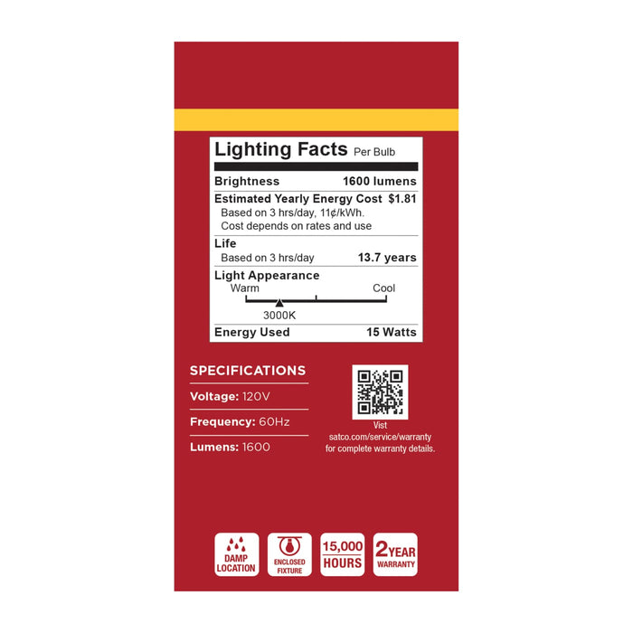 SATCO/NUVO 15W LED A19 Medium E26 Base 3000K 1600Lm Plastic 80 CRI 120V 1-Pack (S14335)