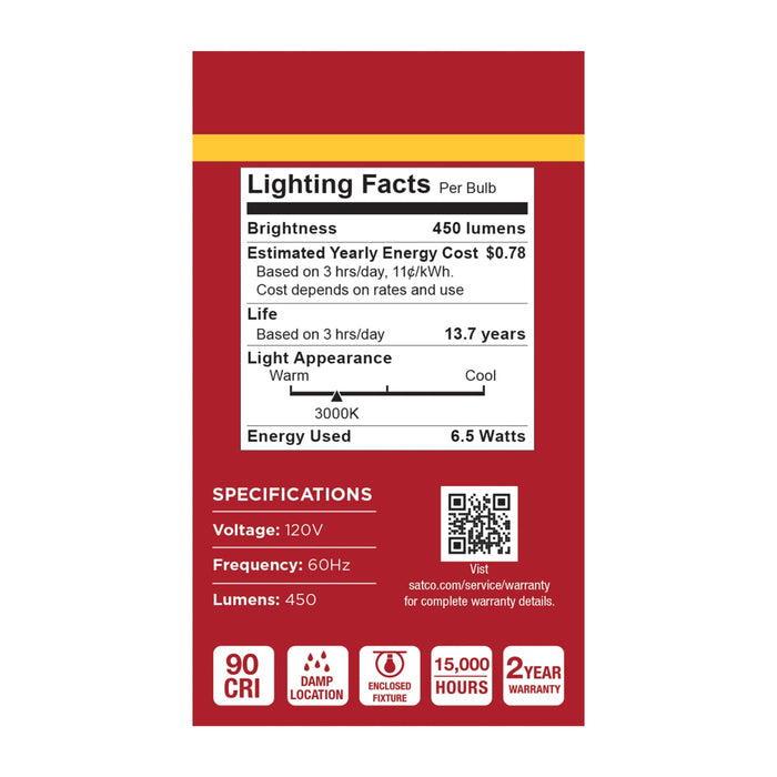 SATCO/NUVO 6.5W LED A19 Medium E26 Base 3000K 450Lm Plastic 90 CRI 120V 1-Pack (S14346)