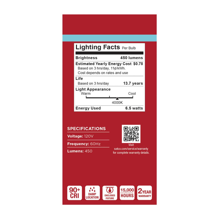 SATCO/NUVO 6.5W LED A19 Medium E26 Base 4000K 450Lm Plastic 90 CRI 120V 4-Pack (S14349)