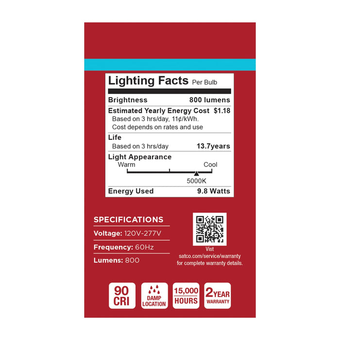 SATCO/NUVO 9.8W LED A19 Medium E26 Base 5000K 800Lm Plastic 90 CRI 120-277V 1-Pack (S14367)