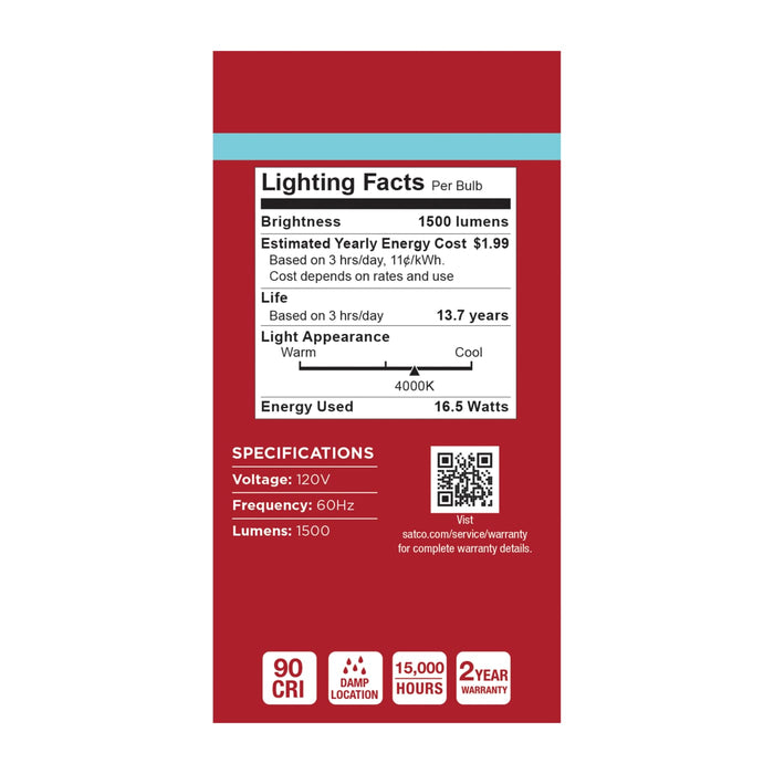 SATCO/NUVO 16.5W LED A19 Medium E26 Base 4000K 1500Lm Plastic 90 CRI 120V 1-Pack (S14379)
