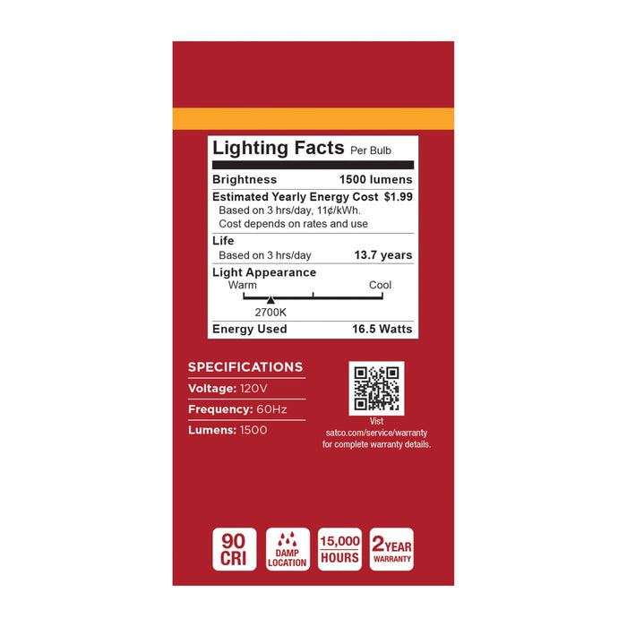 SATCO/NUVO 16.5W LED A19 Medium E26 Base 2700K 1500Lm Plastic 90 CRI 120V 1-Pack (S14383)
