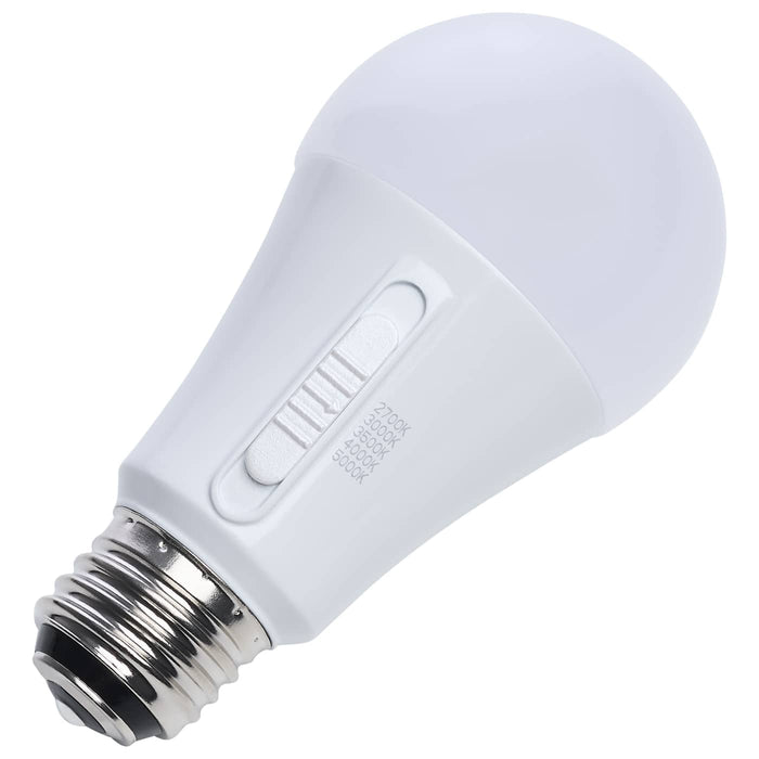 SATCO/NUVO LED A19 Three-Way Lamp 13.5W/10W/5W CCT/Lumen Selectable 2700K/3000K/3500K/4000K/5000K 1100Lm/800Lm/450Lm Medium Double Contact E26d Base Plastic 120V 1-Pack (S14396)
