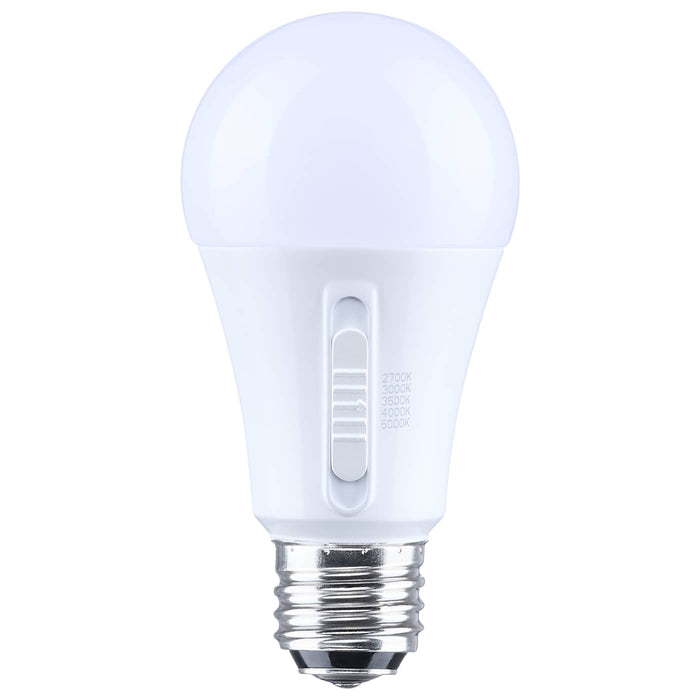 SATCO/NUVO LED A19 Three-Way Lamp 13.5W/10W/5W CCT/Lumen Selectable 2700K/3000K/3500K/4000K/5000K 1100Lm/800Lm/450Lm Medium Double Contact E26d Base Plastic 120V 1-Pack (S14396)