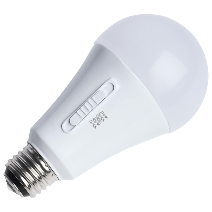 SATCO/NUVO LED A19 Three-Way Lamp 20W/14W/6.5W CCT/Lumen Selectable 2700K/3000K/3500K/4000K/5000K 1100Lm/800Lm/450Lm Medium Double Contact E26d Base Plastic 120V 1-Pack (S14401)