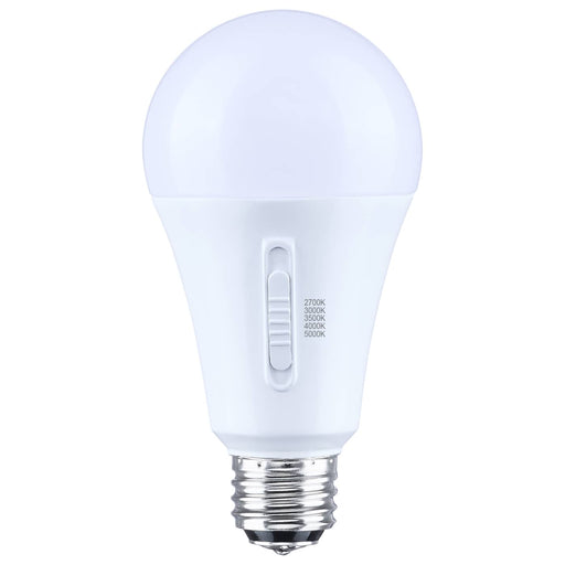 SATCO/NUVO LED A19 Three-Way Lamp 20W/14W/6.5W CCT/Lumen Selectable 2700K/3000K/3500K/4000K/5000K 1100Lm/800Lm/450Lm Medium Double Contact E26d Base Plastic 120V 1-Pack (S14401)