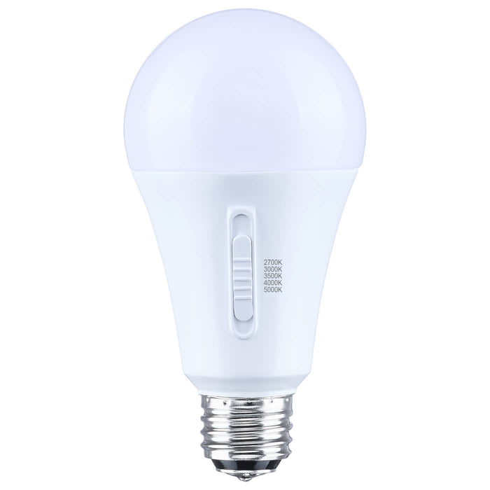 SATCO/NUVO LED A19 Three-Way Lamp 20W/14W/6.5W CCT/Lumen Selectable 2700K/3000K/3500K/4000K/5000K 1100Lm/800Lm/450Lm Medium Double Contact E26d Base Plastic 120V 1-Pack (S14401)