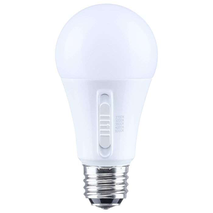 SATCO/NUVO LED A19 Three-Way Lamp 13.5W/10W/5W CCT/Lumen Selectable 2700K/3000K/3500K/4000K/5000K 1100Lm/800Lm/450Lm Medium Double Contact E26d Base Plastic 120V 1-Pack (S14404)