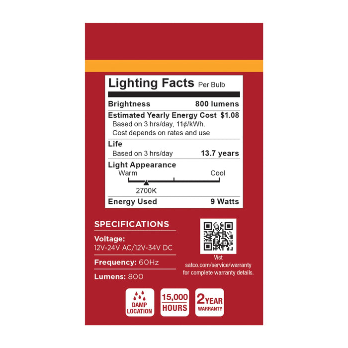 SATCO/NUVO 9W LED A19 2700K 800Lm Medium E26 Base Plastic 12-24V AC/12-34V DC 1-Pack (S14405)