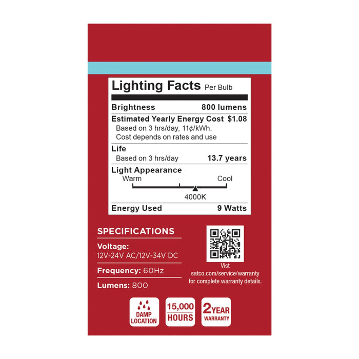 SATCO/NUVO 9W LED A19 4000K 800Lm Medium E26 Base Plastic 12-24V AC/12-34V DC 1-Pack (S14406)