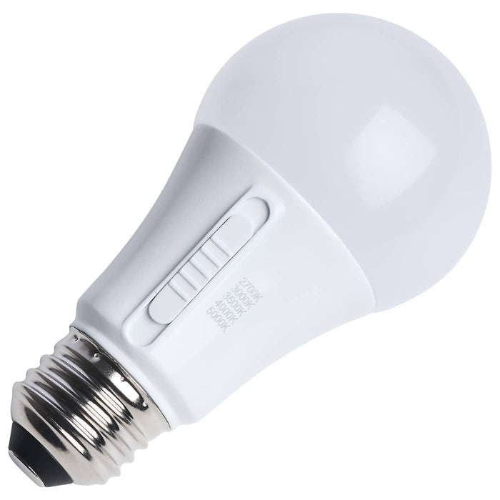 SATCO/NUVO 15W LED A19 CCT Selectable 2700K/3000K/3500K/4000K/5000K Medium E26 Base Plastic 12-24V AC 12-34V DC 1-Pack (S14410)