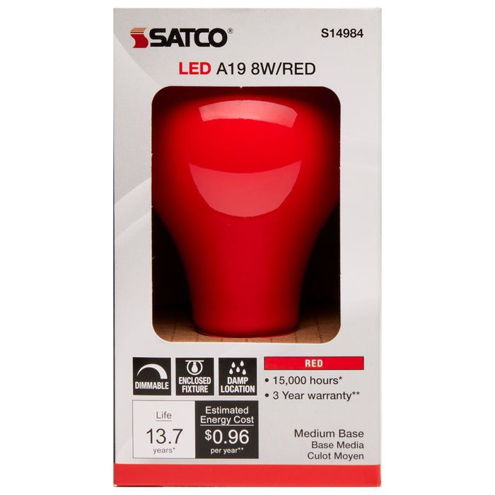 SATCO/NUVO 8W A19 LED Ceramic Red Medium Base 360 Degree Beam Spread 120V (S14984)