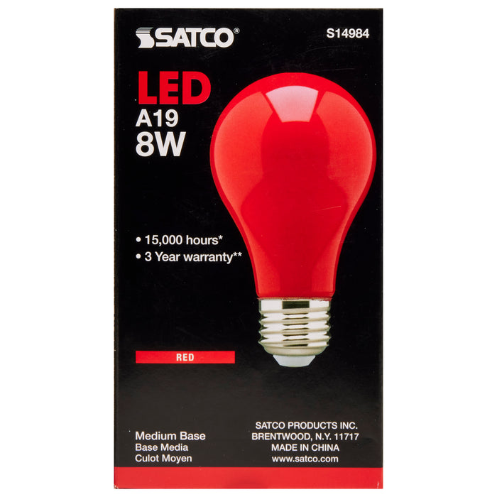SATCO/NUVO 8W A19 LED Ceramic Red Medium Base 360 Degree Beam Spread 120V (S14984)
