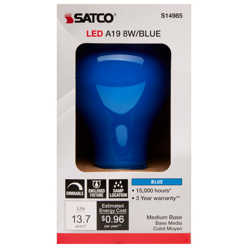 SATCO/NUVO 8W A19 LED Ceramic Blue Medium Base 360 Degree Beam Spread 120V (S14985)