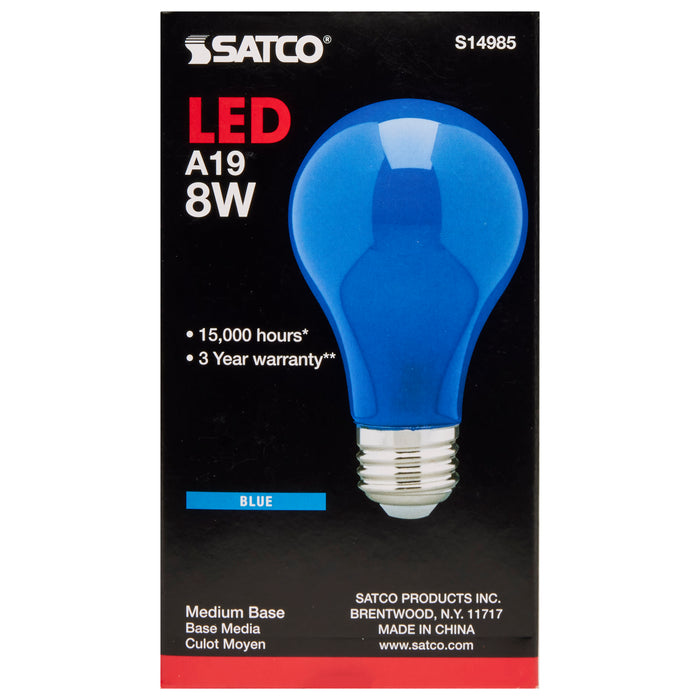 SATCO/NUVO 8W A19 LED Ceramic Blue Medium Base 360 Degree Beam Spread 120V (S14985)