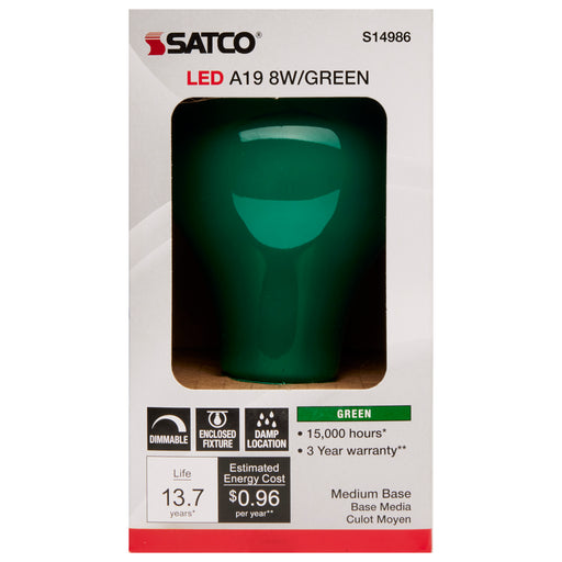 SATCO/NUVO 8W A19 LED Ceramic Green Medium Base 360 Degree Beam Spread 120V (S14986)