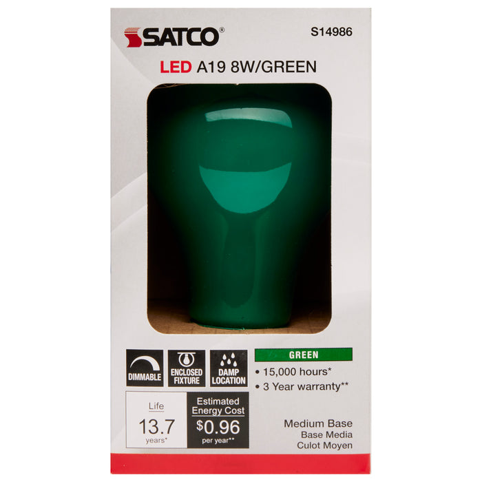 SATCO/NUVO 8W A19 LED Ceramic Green Medium Base 360 Degree Beam Spread 120V (S14986)
