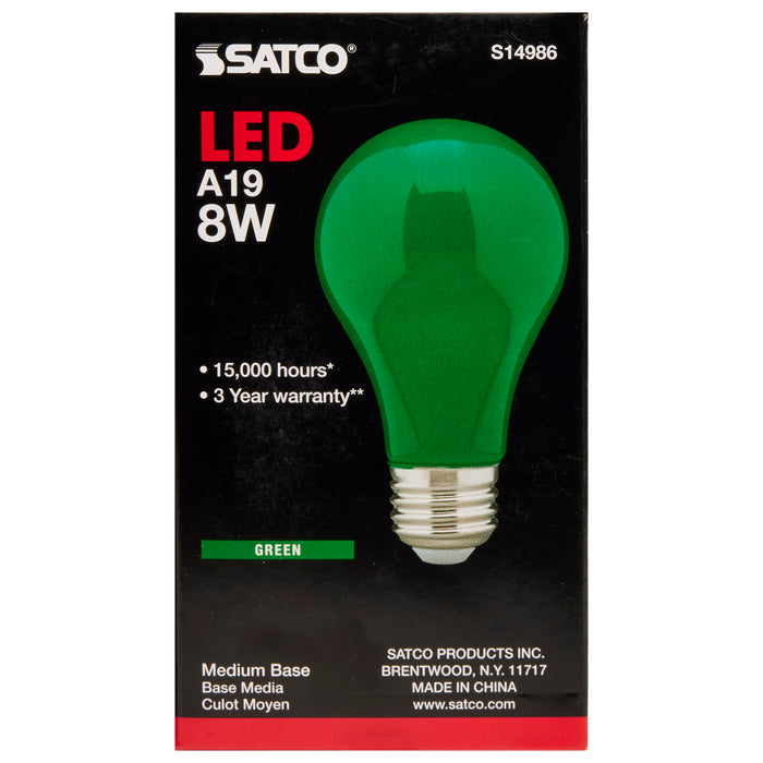 SATCO/NUVO 8W A19 LED Ceramic Green Medium Base 360 Degree Beam Spread 120V (S14986)