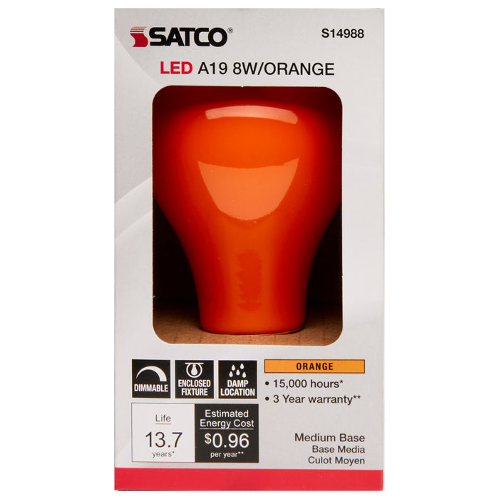 SATCO/NUVO 8W A19 LED Ceramic Orange Medium Base 360 Degree Beam Spread 120V (S14988)