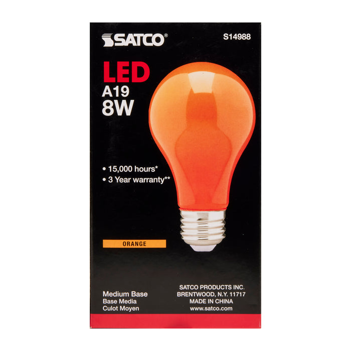 SATCO/NUVO 8W A19 LED Ceramic Orange Medium Base 360 Degree Beam Spread 120V (S14988)