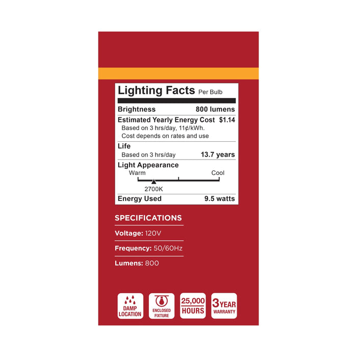 SATCO/NUVO 9.5W LED A19 Medium E26 Base 2700K 80 CRI Plastic Dimmable 120V (S15137)