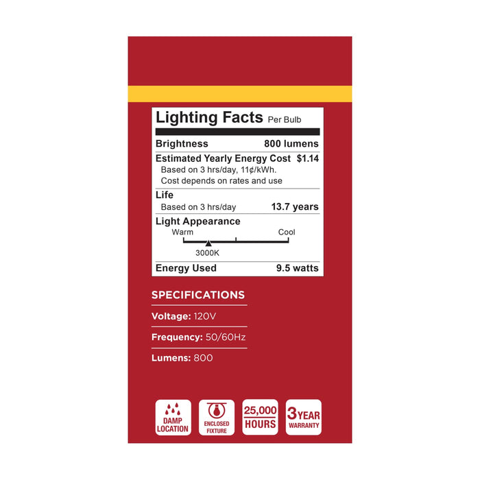 SATCO/NUVO 9.5W LED A19 Medium E26 Base 3000K 80 CRI Plastic Dimmable 120V (S15139)