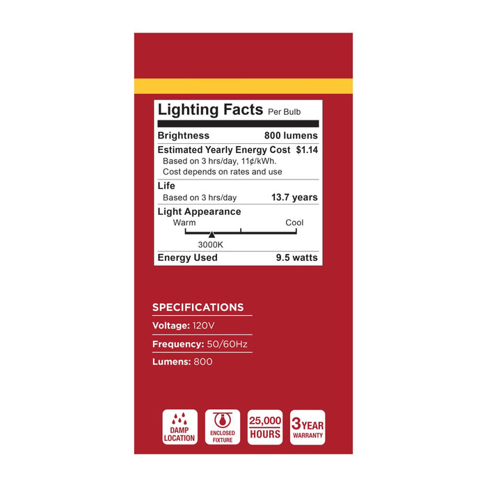 SATCO/NUVO 9.5W LED A19 Medium E26 Base 3000K 80 CRI Plastic Dimmable 120V 4-Pack (S15140)