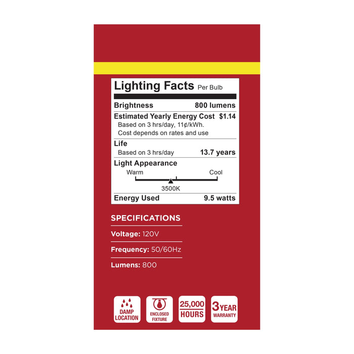SATCO/NUVO 9.5W LED A19 Medium E26 Base 3500K 80 CRI Plastic Dimmable 120V (S15141)