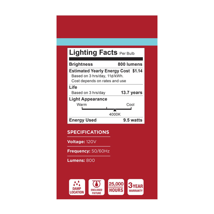 SATCO/NUVO 9.5W LED A19 Medium E26 Base 4000K 80 CRI Plastic Dimmable 120V (S15142)