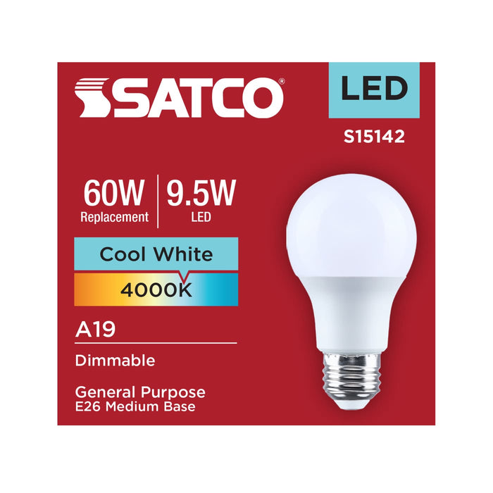 SATCO/NUVO 9.5W LED A19 Medium E26 Base 4000K 80 CRI Plastic Dimmable 120V (S15142)