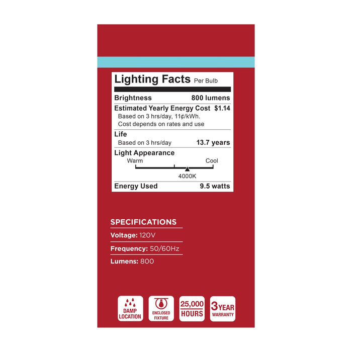 SATCO/NUVO 9.5W LED A19 Medium E26 Base 4000K 80 CRI Plastic Dimmable 120V 4-Pack (S15143)