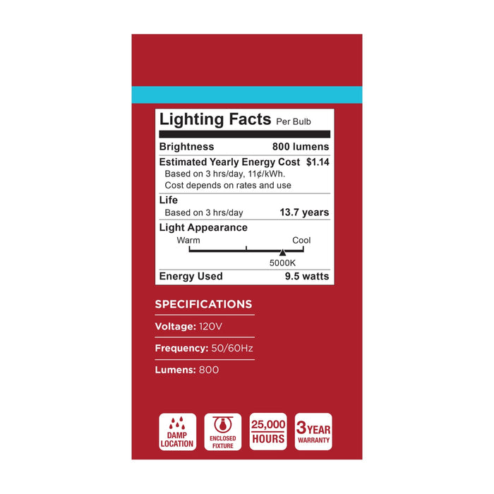 SATCO/NUVO 9.5W LED A19 Medium E26 Base 5000K 80 CRI Plastic Dimmable 120V (S15144)