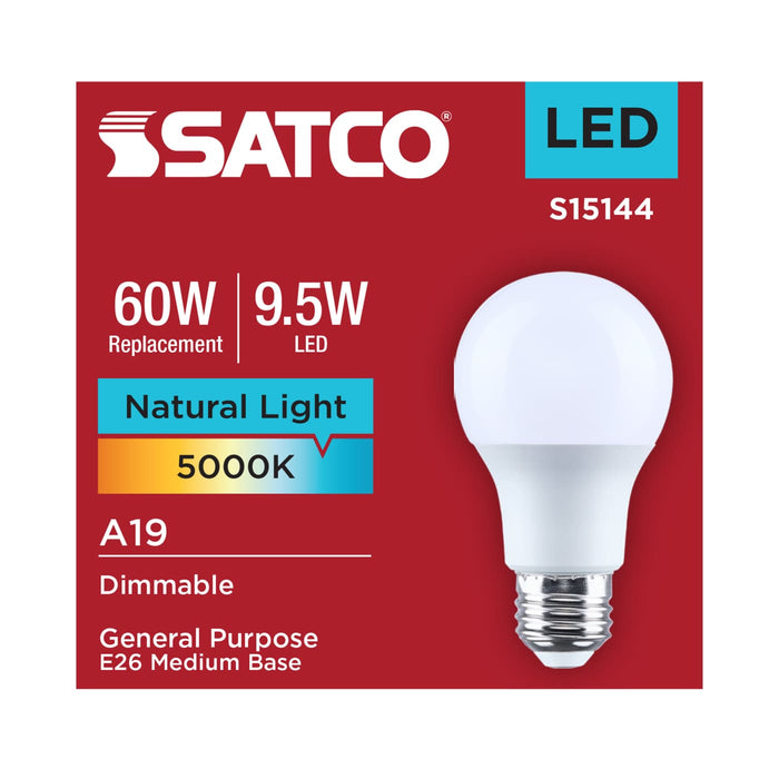 SATCO/NUVO 9.5W LED A19 Medium E26 Base 5000K 80 CRI Plastic Dimmable 120V (S15144)