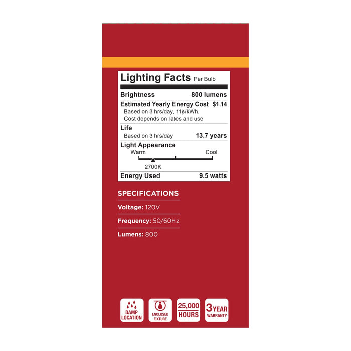 SATCO/NUVO 9.5W LED A19 Candelabra E12 Base 2700K 80 CRI Plastic Dimmable 120V (S15146)