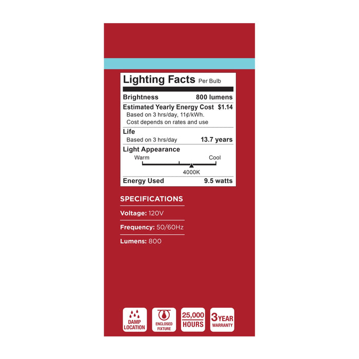 SATCO/NUVO 9.5W LED A19 Candelabra E12 Base 4000K 80 CRI Plastic Dimmable 120V (S15148)