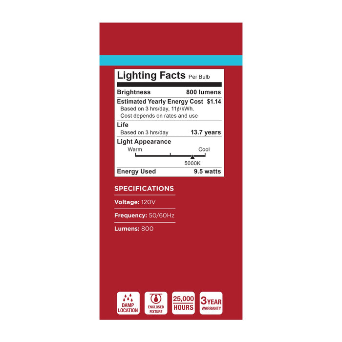 SATCO/NUVO 9.5W LED A19 Candelabra E12 Base 5000K 80 CRI Plastic Dimmable 120V (S15149)