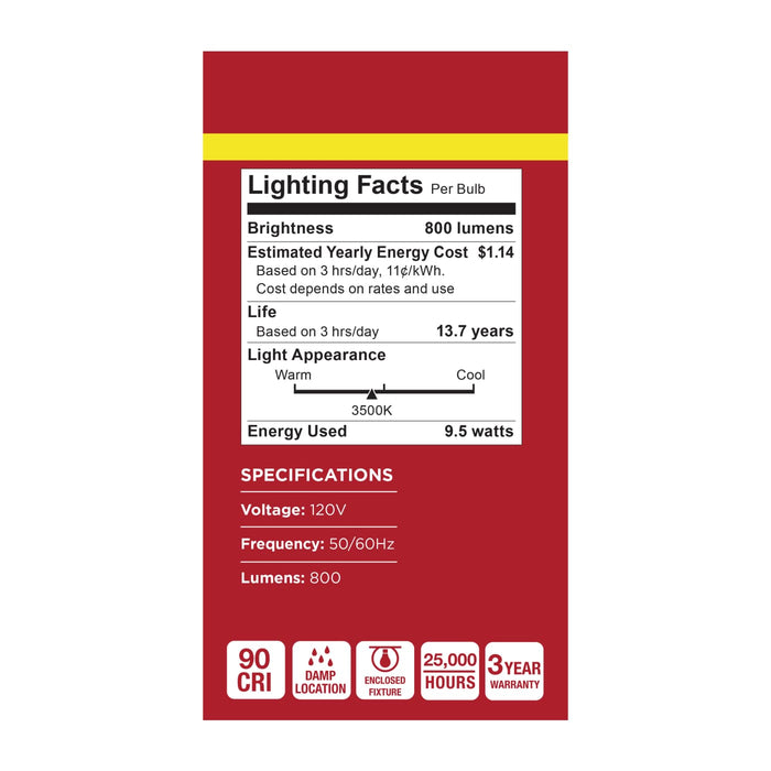 SATCO/NUVO 9.5W LED A19 Medium E26 Base 3500K 90 CRI Plastic Dimmable 120V (S15152)