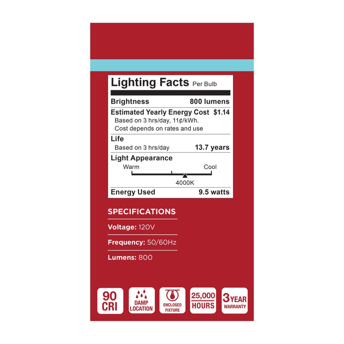 SATCO/NUVO 9.5W LED A19 Medium E26 Base 4000K 90 CRI Plastic Dimmable 120V (S15153)