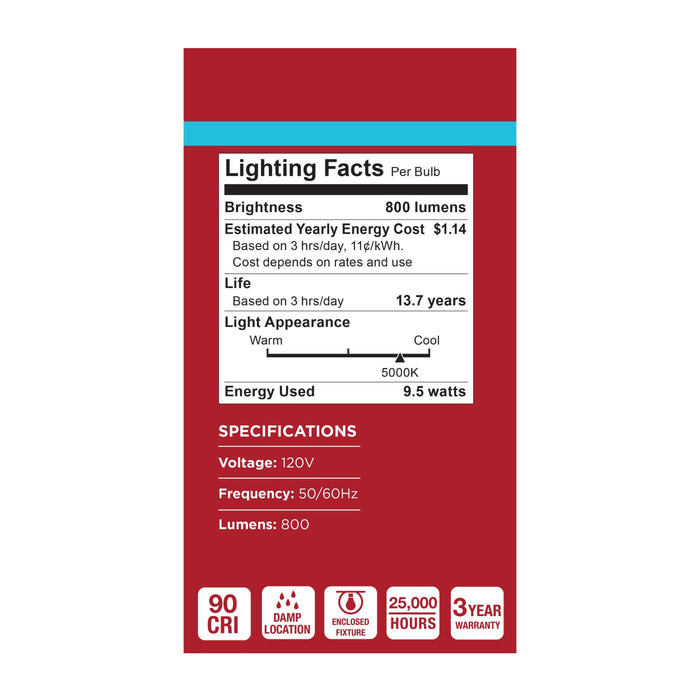 SATCO/NUVO 9.5W LED A19 Medium E26 Base 5000K 90 CRI Plastic Dimmable 120V (S15154)