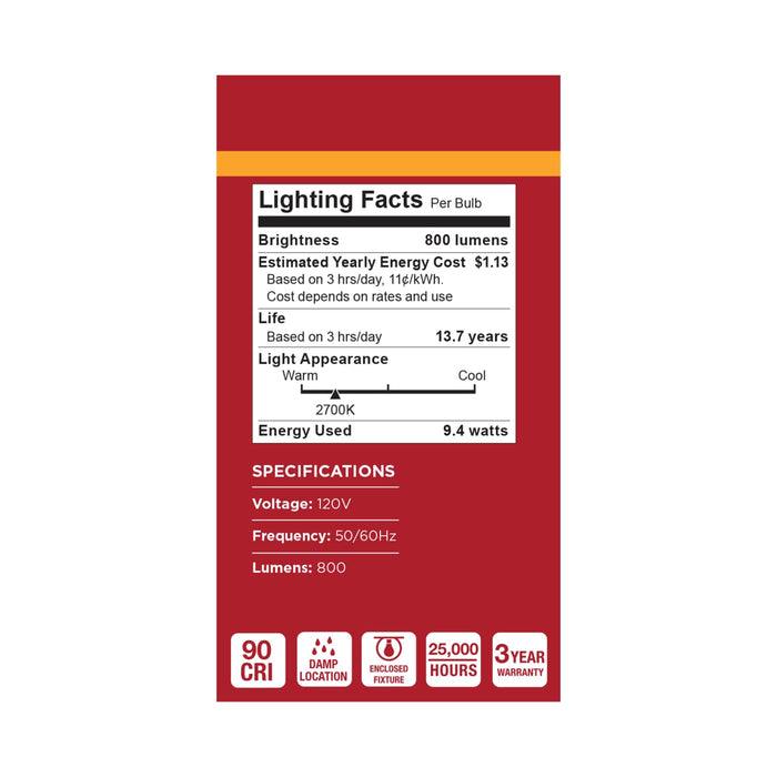 SATCO/NUVO 9.4W LED A19 Medium E26 Base 2700K 90 CRI Plastic Dimmable 120V (S15155)