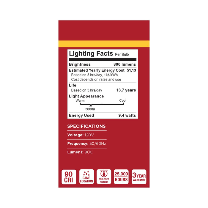 SATCO/NUVO 9.4W LED A19 Medium E26 Base 3000K 90 CRI Plastic Dimmable 120V (S15156)